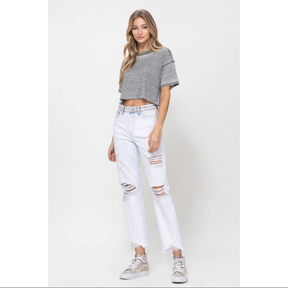 PRICE DROP Calliope Super High Rise Straight Crop Blocking Detail Jeans - Picture 6 of 14